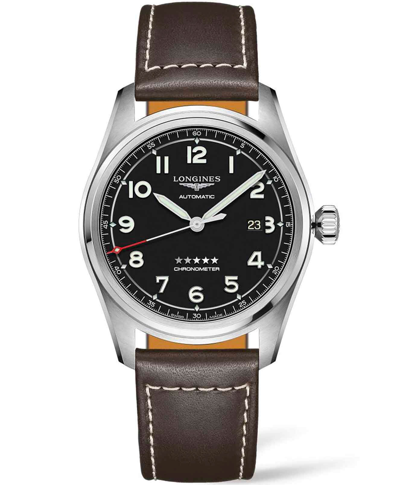 Longines Longines Conquest L3.811.4.53.3  L38114533 кварцевые мужские часы черный циферблат, браслет кожаный — вид спереди